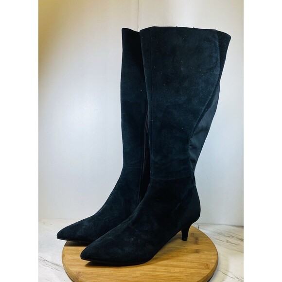 Bandolino Bdwright Black Suede Boots 19” Tall Sz 11M Heel 2.5” - Picture 2 of 6